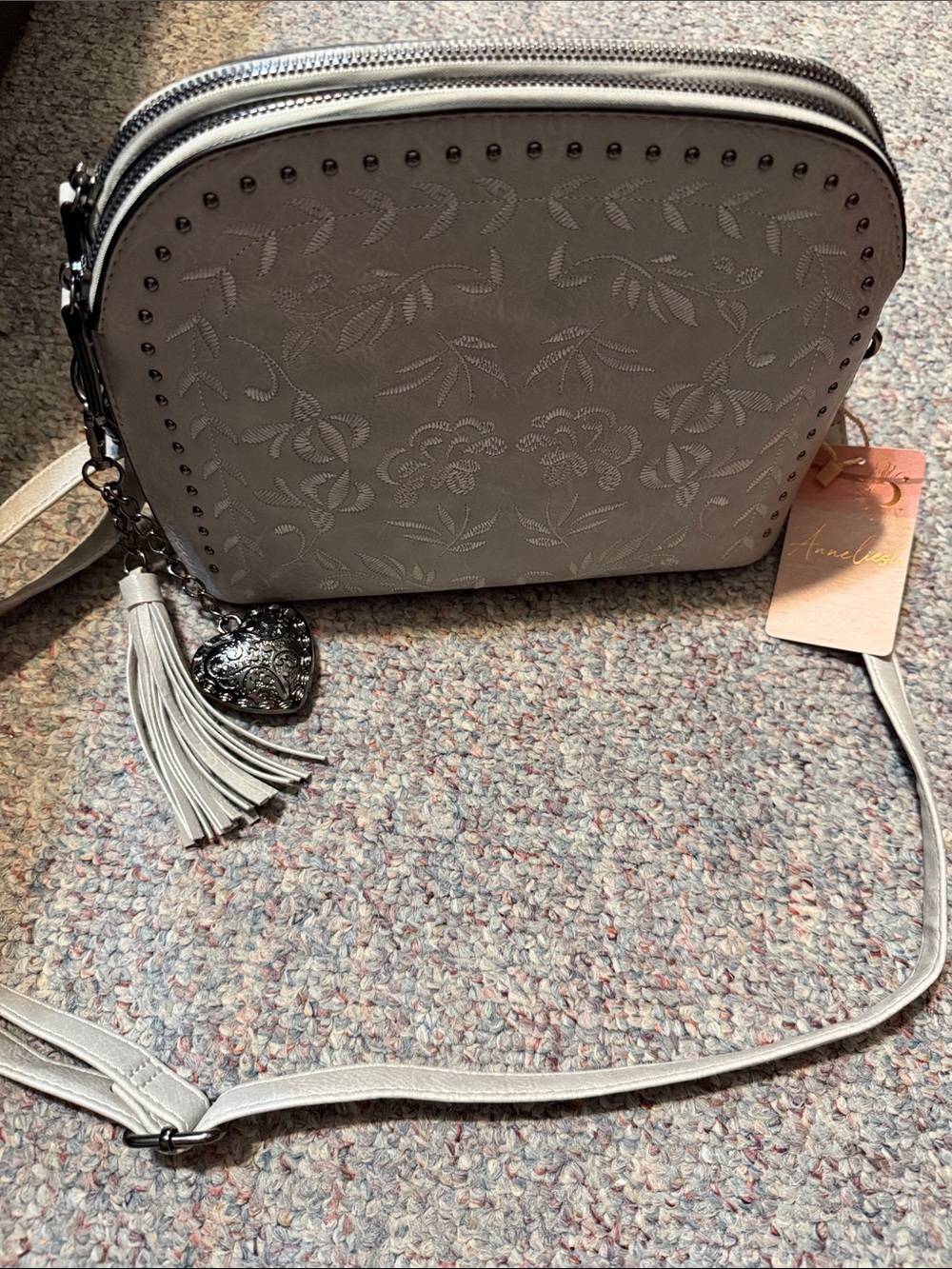 Anastasia Silver Floral Embroidered Crossbody Bag - Picture 4 of 4